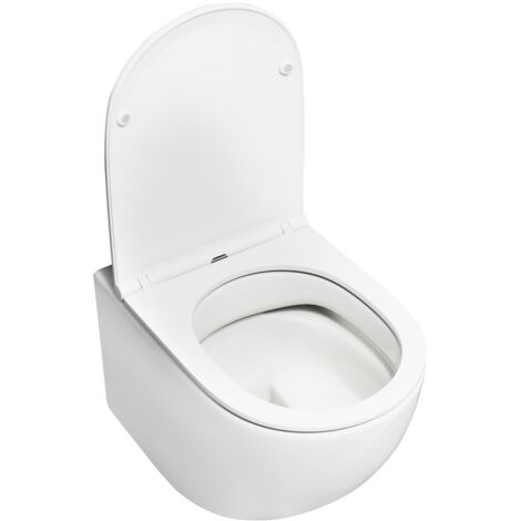 COSTWAY Wall Hung Toilet Ceramic Wall-Mounted Toilet Bowl & Toilet Seat-White