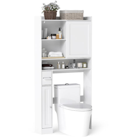 COSTWAY Over-the-Toilet Storage Cabinet Standing Toilet Rack w/ Sliding Door