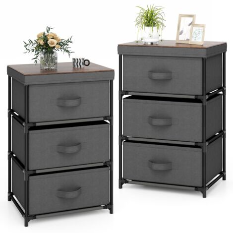 COSTWAY 3-Tier Fabric Dresser Fabric Nightstand Home Organizer Unit w/3 Drawers Grey (1/5)