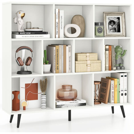 COSTWAY 10-Cube Bookcase Mid Century Modern Storage Organizer-White (1/5)