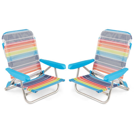 COSTWAY 2 Pack Beach Chair for Adults Foldable 5 Position Reclining Picnic Chair