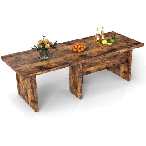 COSTWAY Modular Coffee Table Set of 2 L Shaped Center Tables-Walnut (1/5)
