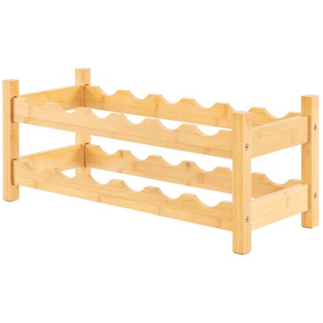 COSTWAY Wine Rack 12 Bottle 2-Tier Wine Storage Organizer Bar-Natural (1/5)