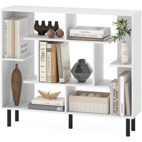COSTWAY Open Bookshelf Modern Geometric Bookcase-White (1/5)