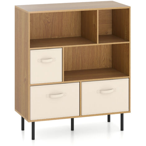COSTWAY 6-Cube Bookshelf 3-Tier Bookcase with 3 Removable-Natural