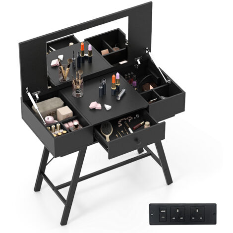 COSTWAY 2-in-1 Vanity Desk Flip Top Vanity Table with Mirror-Black (1/5)