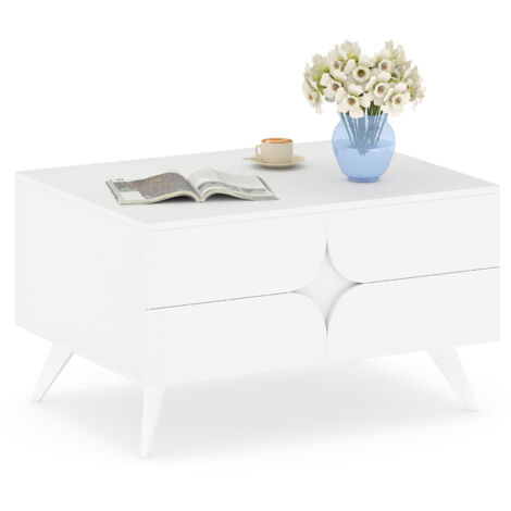 COSTWAY Modern Coffee Table with Storage 80x60x46.5cm Wood Accent Table White (1/5)