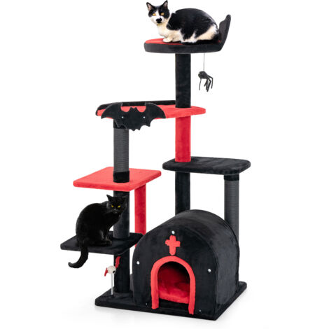 COSTWAY Gothic Cat Tree 134cm Tall Cat Tower w/ Cat Bed-Black