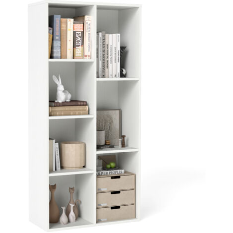 COSTWAY 7-Cube Bookcase Vertical or Horizontal Freestanding Bookshelf-White (1/5)