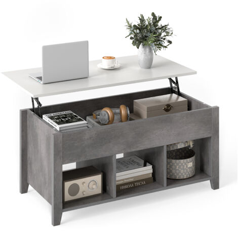 COSTWAY Lift Up Coffee Table Rising Center Table Accent Table w/ Lift Top-Grey