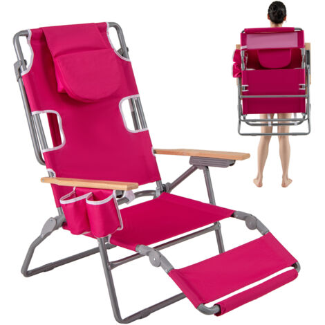 COSTWAY 3-IN-1 Foldable Beach Chair Lay-Flat Tanning Chair w/ Face Hole-Red