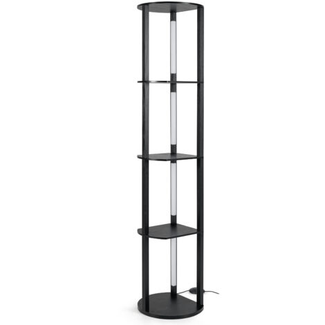 COSTWAY Modern Shelf Floor Lamp Wood Display Rack w/ 4 LED Strips (1/5)