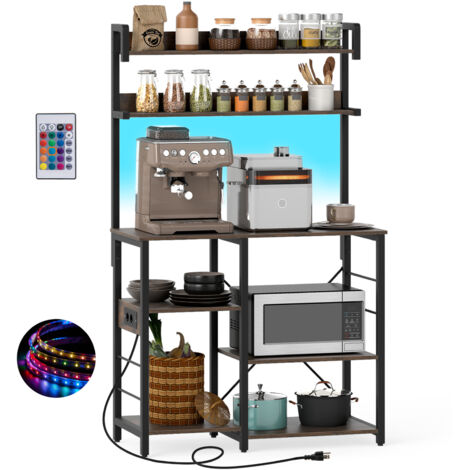 COSTWAY Kitchen Bakers Rack 5-Tier Microwave Oven Stand with Power Outlet-Brown (1/5)