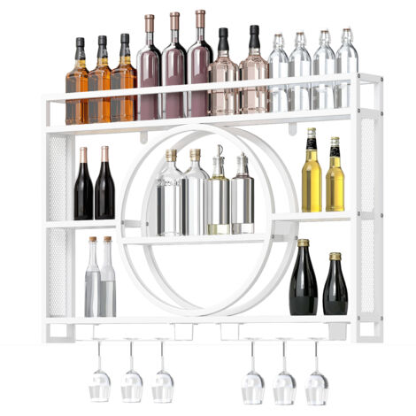 COSTWAY 5-Tier Wall Mounted Wine Rack with Glass Holder White