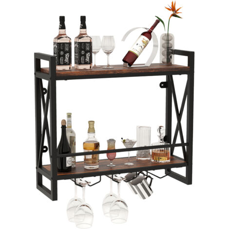 COSTWAY Industrial Wall Mounted Wine Rack Organizer Bottle Glass Holder Storage Display (1/5)