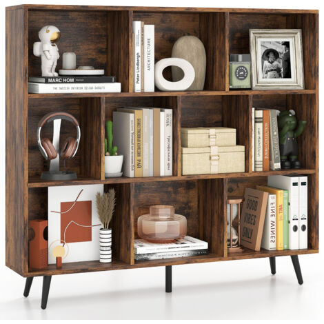 COSTWAY 10-Cube Bookcase Mid Century Modern Storage Organizer-Brown (1/5)