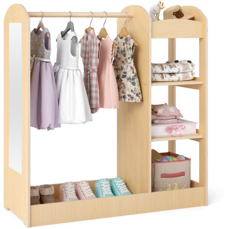 COSTWAY Kids Dress Up Storage Play Armoire Dresser Wardrobe-Natural