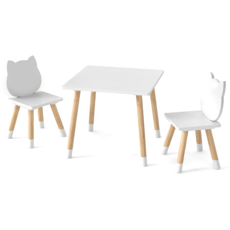 COSTWAY Kids Table and Chairs Set Wooden Toddler Desk and Chair Set-White (1/5)