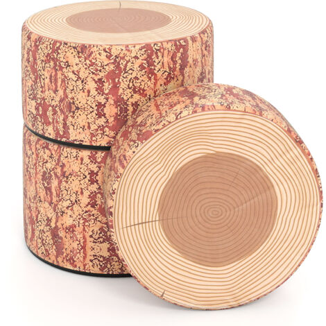 COSTWAY 3 Piece Kids Stump Stool Set Floor Cushion Seats with 30D Sponge Wood Grain Design (1/5)
