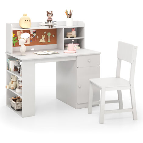 COSTWAY Kids Desk and Chair Set Children Study Desk with Chair-White (1/5)