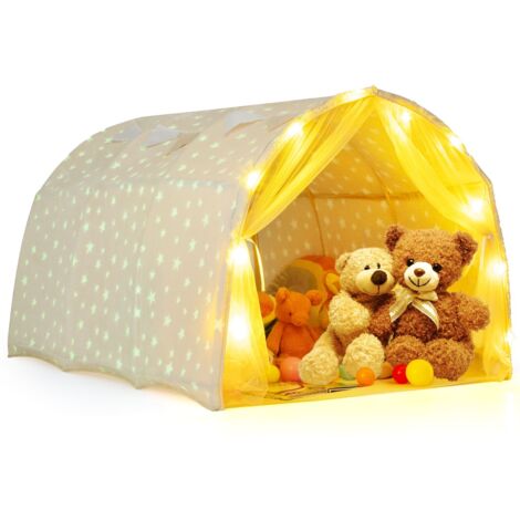 COSTWAY Kids Dream Bed Tent Magical Twin Bunk Bed Privacy Space-Beige