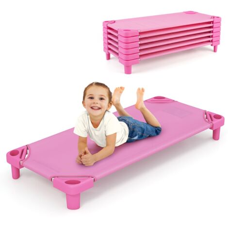 COSTWAY Stackable Daycare Cot Toddler Daycare Rest Mat w/Easy Lift Corner-Pink