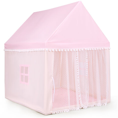 COSTWAY Children’s Playhouse Sturdy House Large Fairy Tent Playhouse-Pink (1/5)