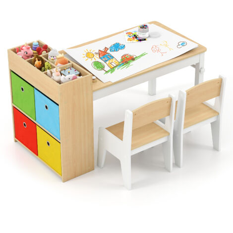 COSTWAY Wooden Kids Craft Study Desk w/Storage Shelves-Natural (1/5)