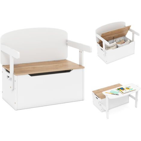 COSTWAY Kids Convertible Bench Table with Toy Storage Box 3-in-1 Desk Chair Set White