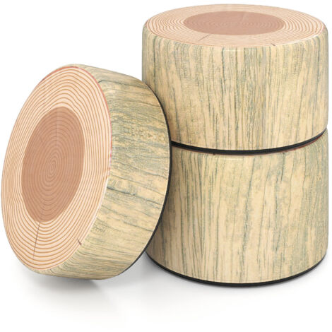 COSTWAY 3 Piece Kids Ottoman Set Wood Grain PU Cushion Stool with Anti Slip Base (1/5)