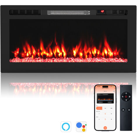 COSTWAY 36” 750W/1500W Recessed/Wall-Mounted Fireplace Heater