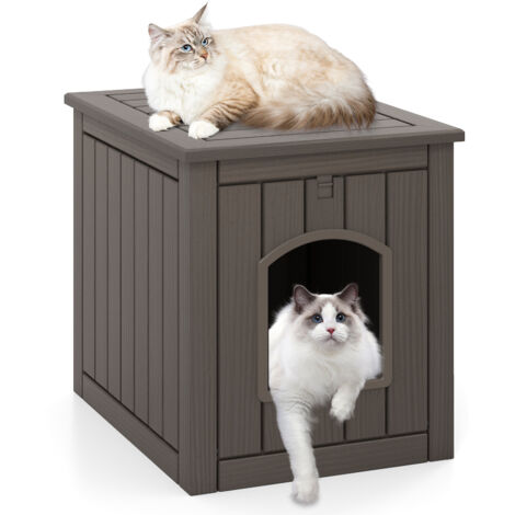 COSTWAY Cat Litter Box Enclosure Flip Door Cat House Pet Cabinet Side Table 60L47W54.5Hcm