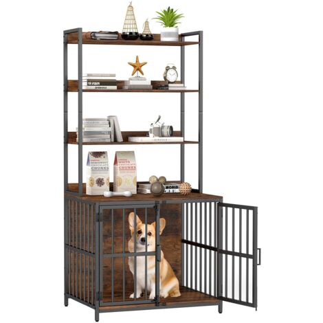 COSTWAY  170CM Heavy-Duty Chew-Resistant Wood Metal Dog Cage-Coffee