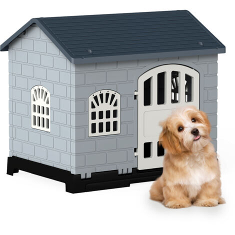 COSTWAY Heavy Duty Plastic Dog Shelter with Removable Floor Tray 75x57cm Grey (1/5)