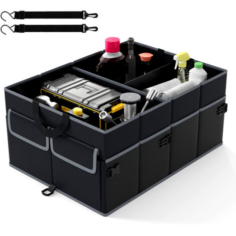 COSTWAY Car Trunk Organizer 48L Collapsible Cargo Storage Box w/Divider-Black (1/5)