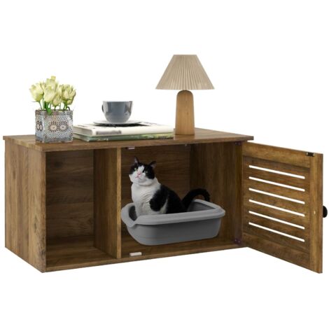 COSTWAY Cat Litter Box Enclosure Hidden Cat Washroom with Winding Entry