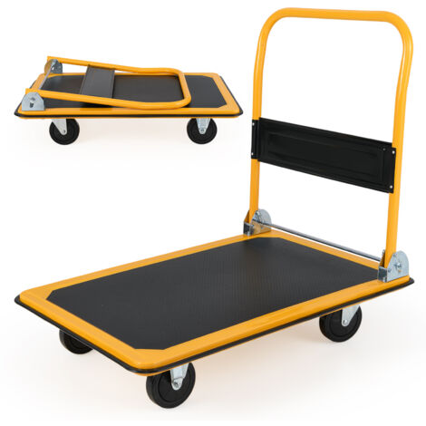 COSTWAY Folding Platform Truck Metal Push Dolly Cart with Swivel Wheels-Black (1/5)