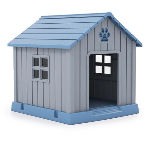 COSTWAY Plastic Dog House with Air Vents and Elevated Floor Blue (1/5)
