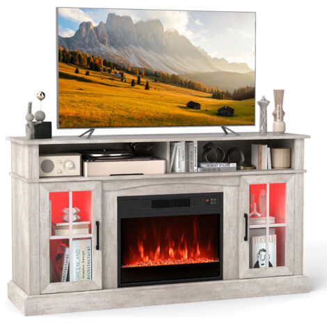COSTWAY 148cm Fireplace TV Stand,Entertainment Center for 65 Inch TV Grey