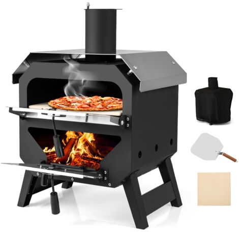 COSTWAY 45 cm Outdoor Pizza Oven Portable Wood-Fired Pizza Stove-Black