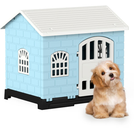 COSTWAY Heavy Duty Plastic Dog Shelter with Removable Floor Tray 75x57cm Blue (1/5)