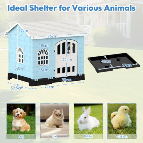 COSTWAY Heavy Duty Plastic Dog Shelter with Removable Floor Tray ...