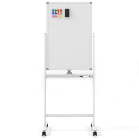 COSTWAY Portable Rolling White Board Reversible Dry Erase Board w/ Black Markers (1/5)