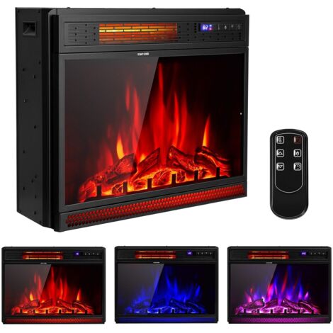 COSTWAY 25’’ Electric Fireplace Insert 1800W Recessed Electric Heater W/ 3 Colors Light