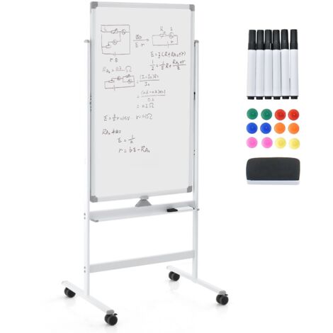 COSTWAY Double-Sided Magnetic  Rolling Erase Board Mobile Whiteboard AdjustableW/ Marker