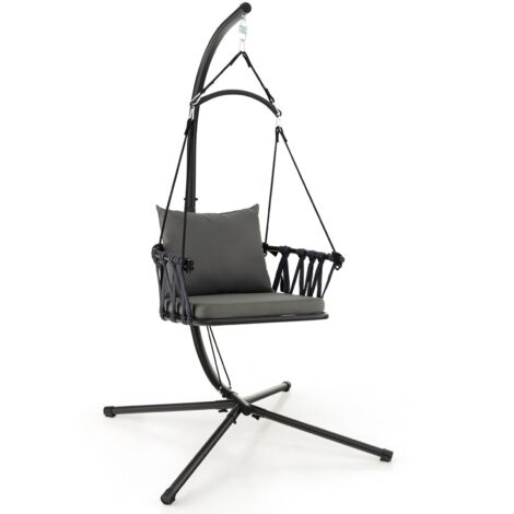 COSTWAY Hanging Swing Chair W/ Stand Indoor Outdoor Hammock Chair Cozy Seat Back Cushio