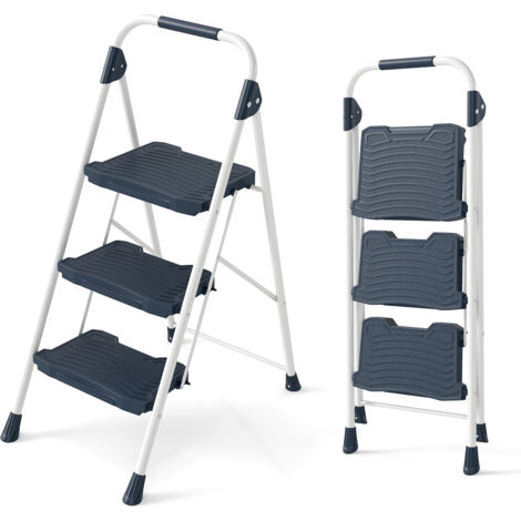 COSTWAY 3 Step Ladder Folding Step Stool with Cushioned Handrail-Blue