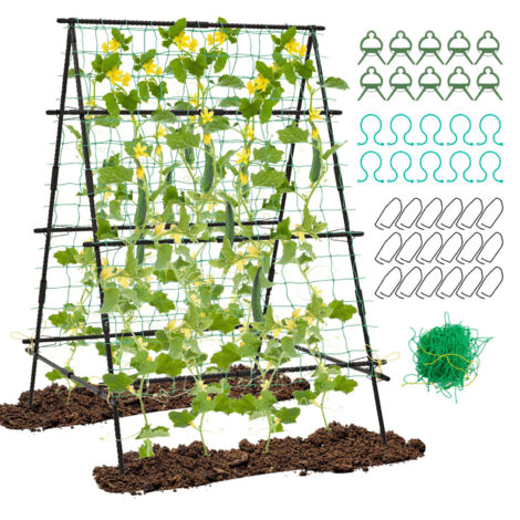 COSTWAY A Frame Cucumber Trellis Garden Plant Support Trellis-Black (1/5)