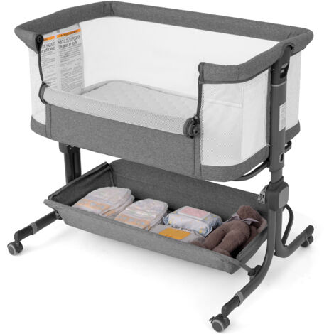 COSTWAY Baby Bassinet Bedside Sleeper Bedside Crib w/Storage Shelf-Dark Gray