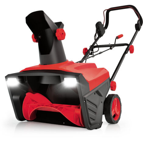 COSTWAY Electric Walk-behind Snow Blower with Dual LED Lights-Red
